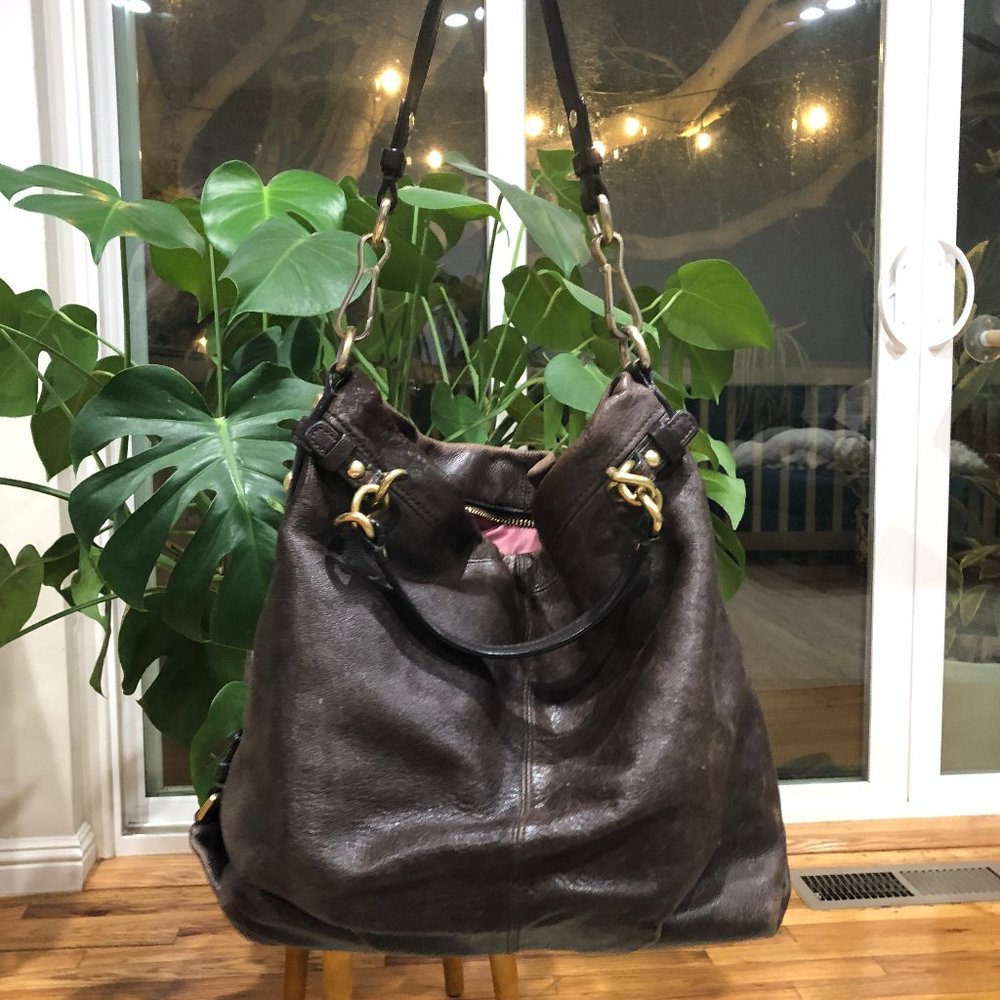 Coach Large Brown Pebble Leather Brooke Convertible Hobo/Shoulder Bag